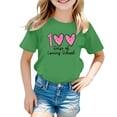 thumbnail image 1 of LUOGENLI T-Shirt pour Filles Enfants Mode Décontractée Imprimé Col Rond Ample Manche Courte T-Shirt Haut Maxi Chemises pour Filles Été Lin Vert 6-7 Ans, 1 of 4