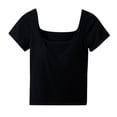 thumbnail image 1 of Plebaso Womens Square Neck T Shirts Built-In Bra Casual Going out Crop Tee Slim Plain Summer Basic Tops, 1 of 3