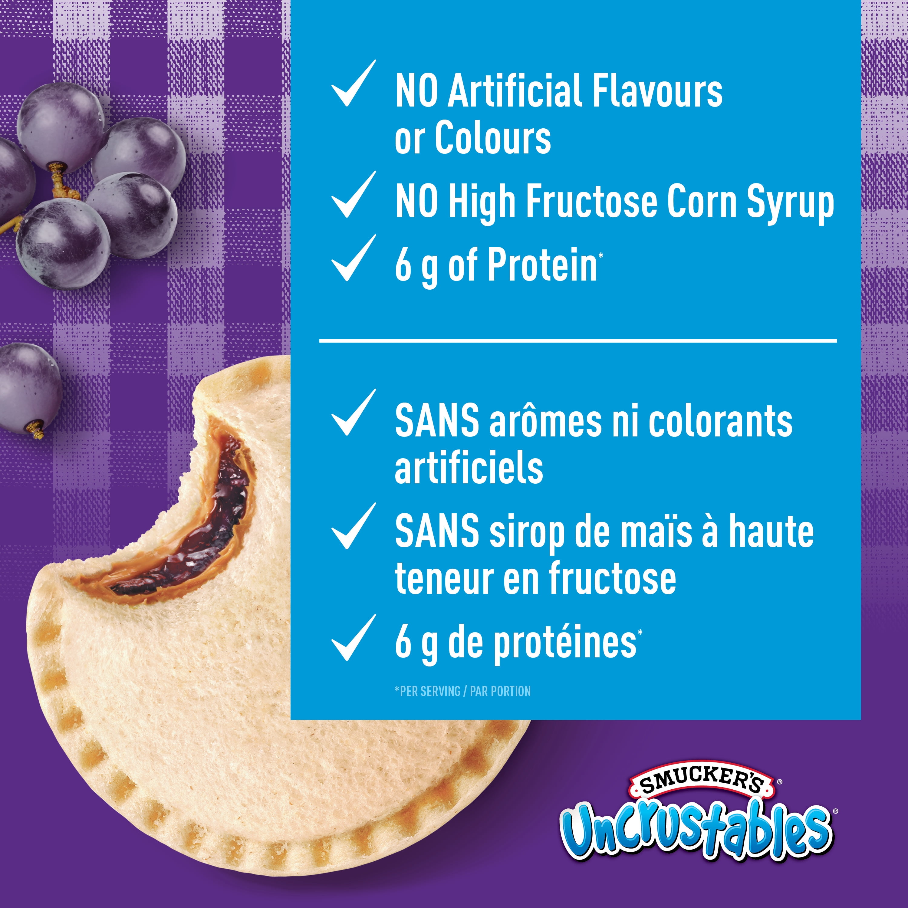 Smucker's Uncrustables Peanut Butter and Grape Flavoured Spread Sandwich, Frozen,58g, Pack of 4