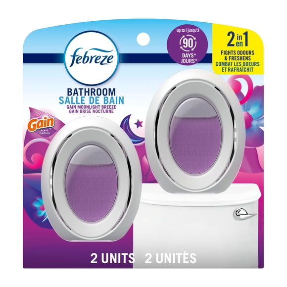 Febreze Bathroom Air Freshener, Odor-Fighting, Gain Moonlight Breeze Scent, 2ct