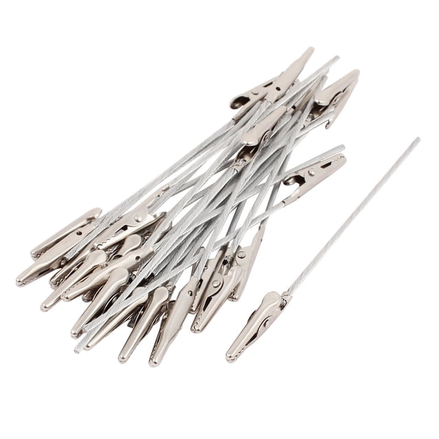 Unique Bargains Pinces Crocodile Métalliques de Test Électriques Non Isolées, 4,9 Pouces de long, Ensemble de 25. Ces Pinces Ton Argent Comprennent une Mâchoire Ouverte de 10 mm et Sont Idéales pour les Tests Électriques, le Raccordement de Piles et la Prise de Composants pour le Soudage Ou le Collage. Convenant à des Fins Éducatives et à de Petits Projets Électriques.