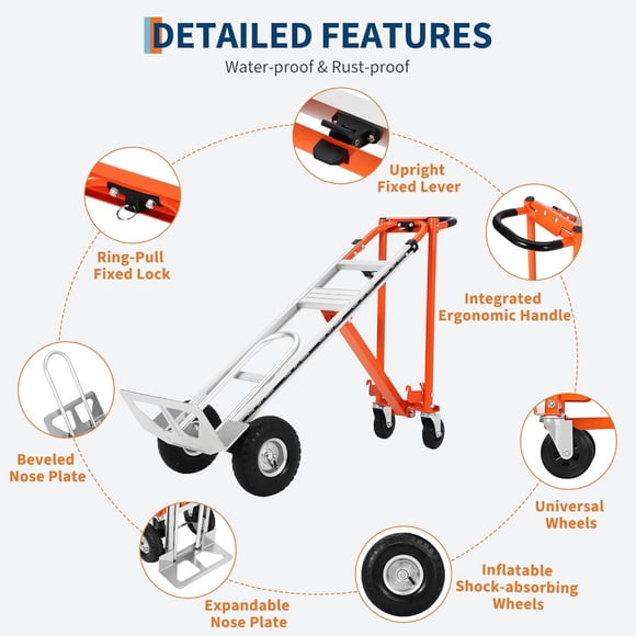 Ourlova 3-in-1 Convertible Hand Truck Dolly - 770lbs Capacity Folding Cart with Wheels & Elastic Straps