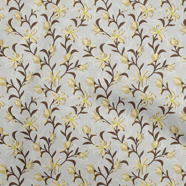 oneOone Cotton Flex Yellow Fabric Floral Retro Craft Projects Decor Fabric Printed By The Yard 40 Inch Wide