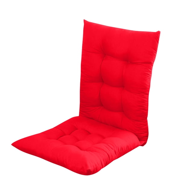 Aqestyerly Indoor Outdoor Rocking Chair Pad Soft Cushion for Solarium Seat and Backrest. The cushion set includes a vibrant red seat and backrest pad with tufted detailing, made from durable polyester fabric resistant to weather, fading, and stains. Designed for comfort, the thick sponge padding provides excellent support and a good rebound effect. Suitable for indoor and outdoor use, it measures 44x44 cm for the seat and 44x58 cm for the backrest.