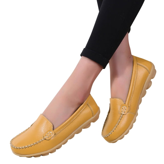 Dakaela Mocassins pour Femmes à Enfiler, Décontractés, Conduite, Travail, Plats, Bout Rond, Chaussures de Marche, Jaune, 8,5
