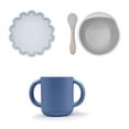 thumbnail image 1 of Kushies 100 % Silicone Ensemble d'Alimentation pour Tout-Petits - (Assiette & Bol & Tasse avec Poignées) – Va au Lave-Vaisselle & au Micro-Ondes - Bleu - 6 Mois +, 1 of 2