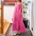 thumbnail image 2 of Mrat Blouses pour Femmes Chic Décontracté Robe à Col Rond Longueur Cheville Mode pour Femmes Coton et Lin Col Ras du Cou Ample Sans Manches Unie Robe Courte, 2 of 8
