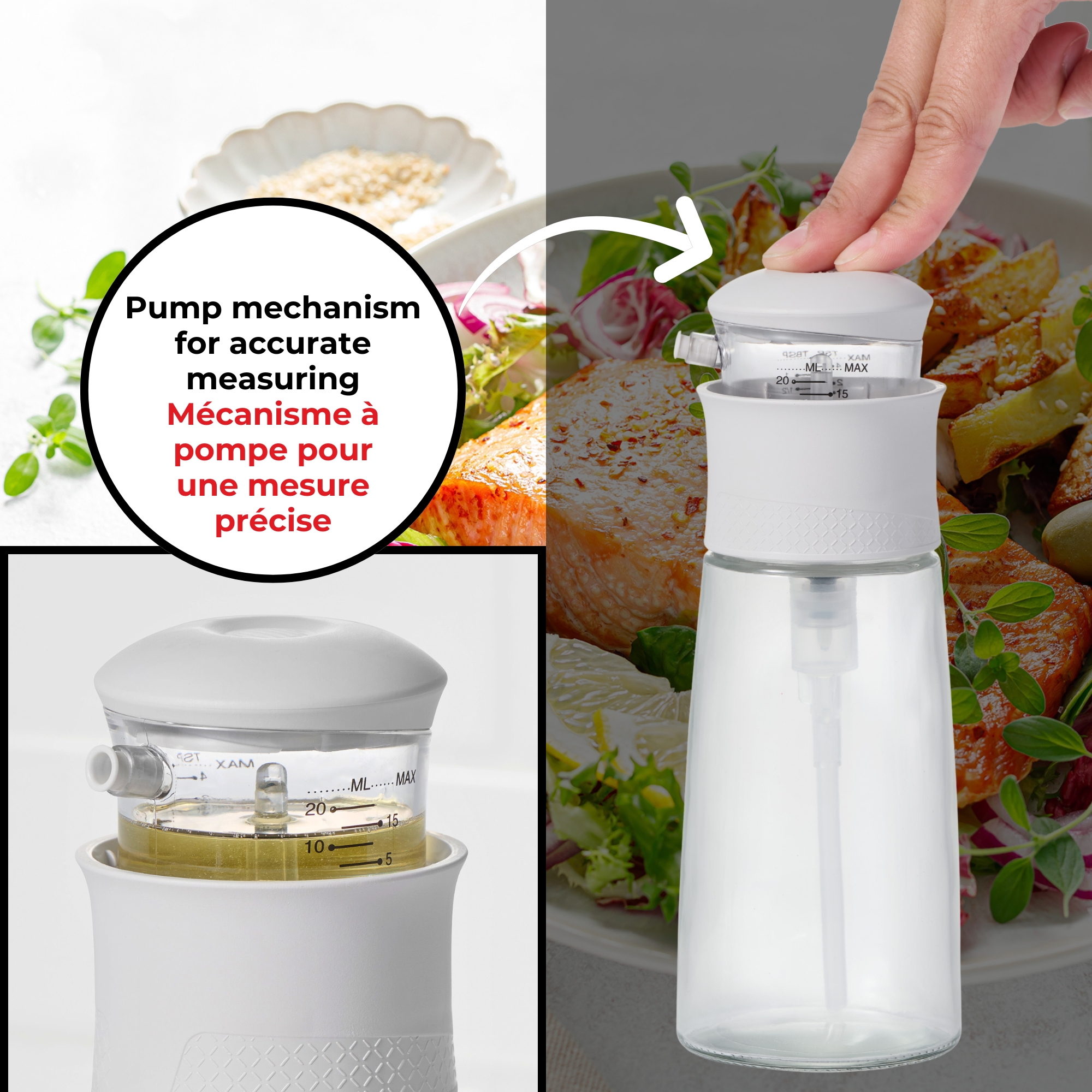 Starfrit Press-Top Oil Dispenser Bottle, Pump Action, 320ml (10oz), Glass Bottle, Dripless Spout, Portion Control, Cooking Salad