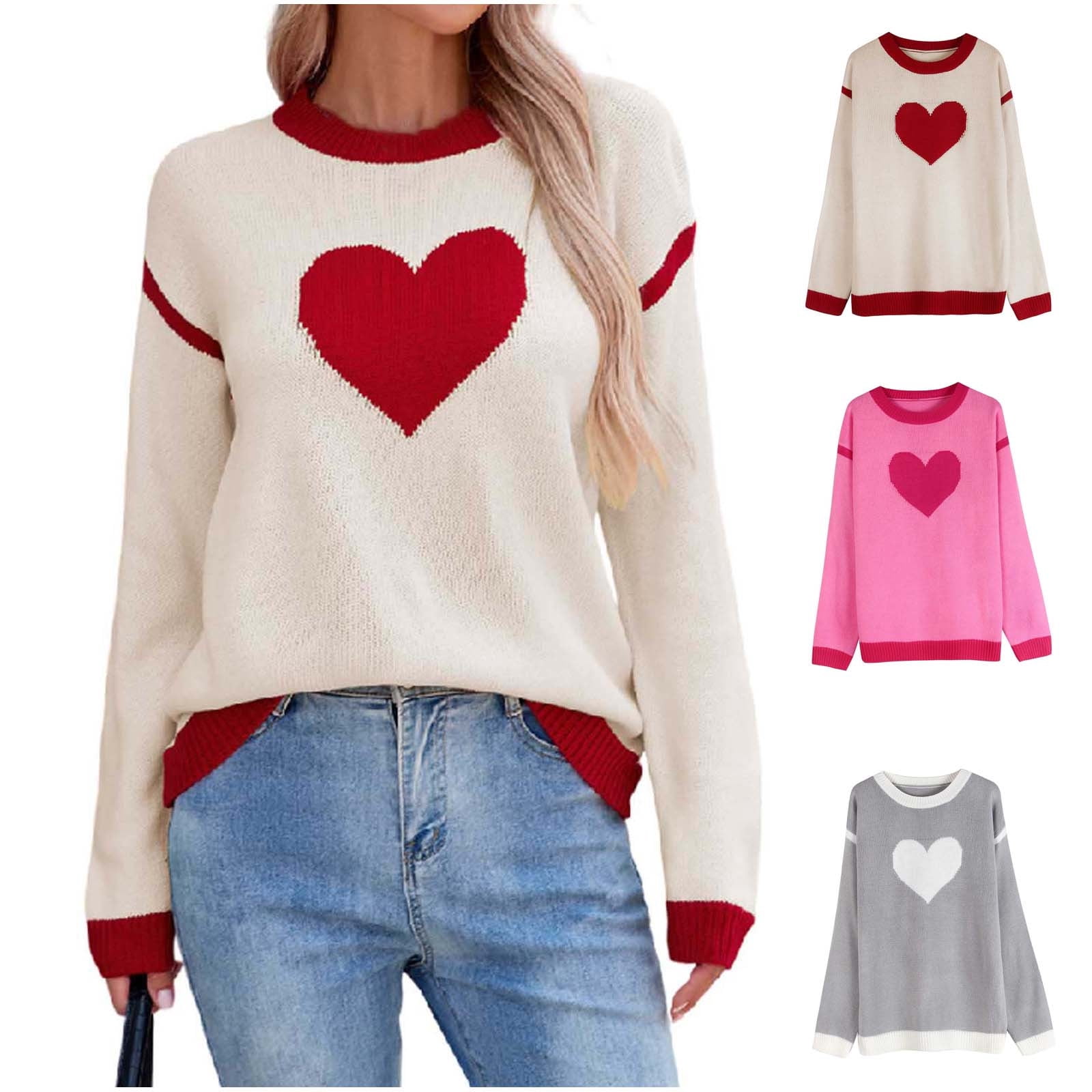 Yuyuzo Chandails pour Femmes Saint-Valentin Col Rond Manches Longues Chemises Amples Décontractées Confortables Tricot Chandail Tops