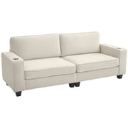 HOMCOM 3 Seater Sofa with Spring Cushion Cup Holder for Bedroom Cream White