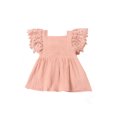 thumbnail image 2 of Xingqing 4 Colors Newborn Baby Girls Princess Dress Solid Lace Fly Sleeve Button A-Line Mini Dress, 2 of 7