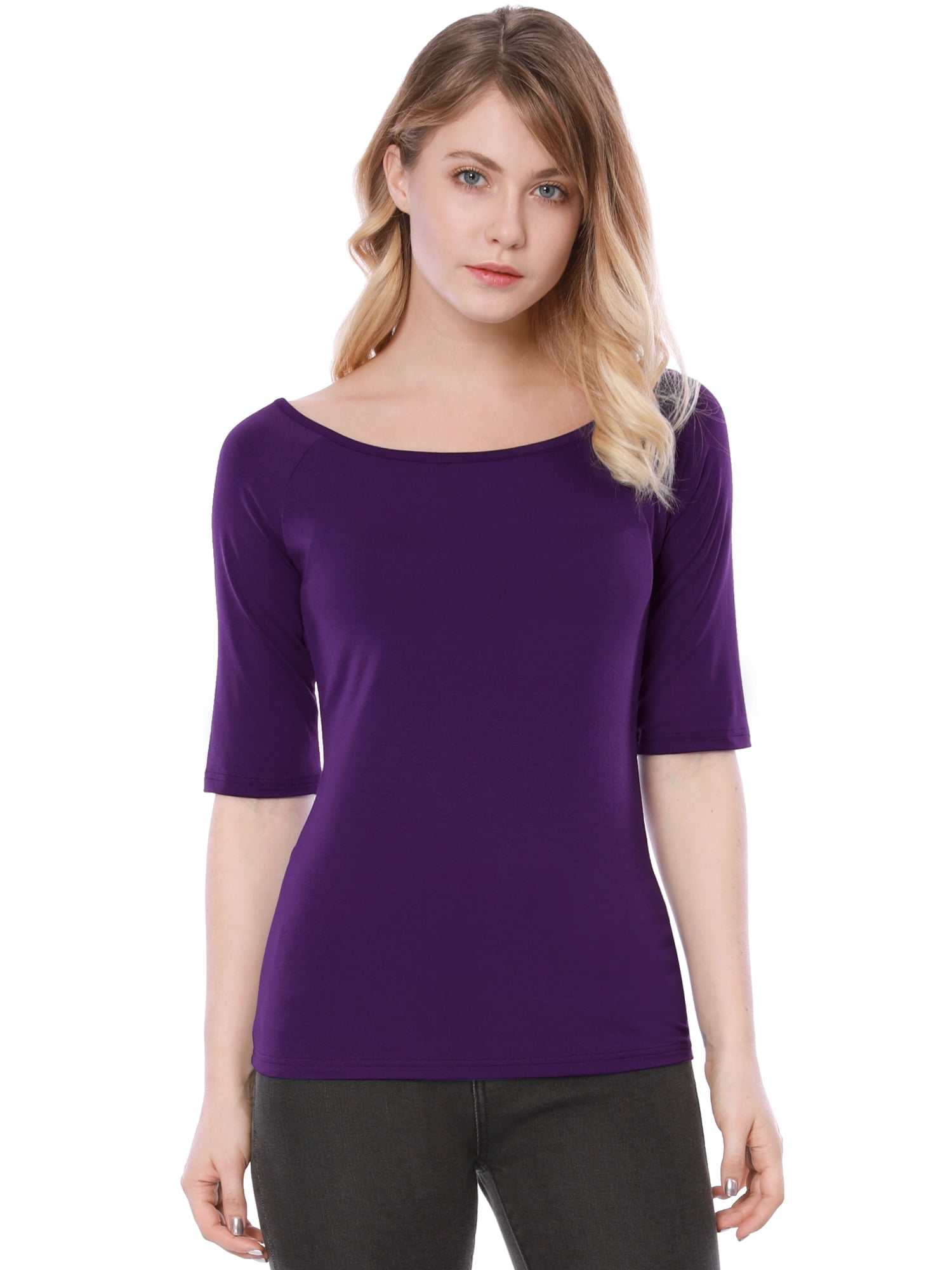 INSPIRE CHIC Women's Half Sleeves Scoop Neck Fitted Layering Top T-Shirt