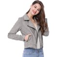 thumbnail image 2 of INSPIRE CHIC Women Short Soft Zip Up Faux Suede Biker Moto Jacket, 2 of 6