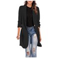 thumbnail image 1 of Pompotops Women Button Pockets Three Quarter Sleeve Solid Office Coat Cardigans Suit Jacket Long Outwear, 1 of 6