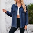 thumbnail image 4 of AherBiu Veste-Chemise en Jean pour Femmes à Manches Longues, Boutonnée, Col à Revers, Printemps, Décontractée, Veste en Denim, Manteau, Vêtement d'Extérieur, 4 of 7