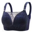 thumbnail image 1 of Virmaxy Womens Wireless Bra Oversized Gathered Comfortable Breathable Underwear (Plus Extended Buckle) Everyday Bra Embroidered Glossy Comfortable Breathable Bra Underwear No Rims Blue-1 40, 1 of 2