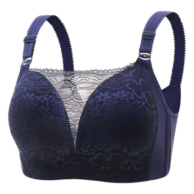 Virmaxy Womens Wireless Bra Oversized Gathered Comfortable Breathable Underwear (Plus Extended Buckle) Everyday Bra Embroidered Glossy Comfortable Breathable Bra Underwear No Rims Blue-1 40