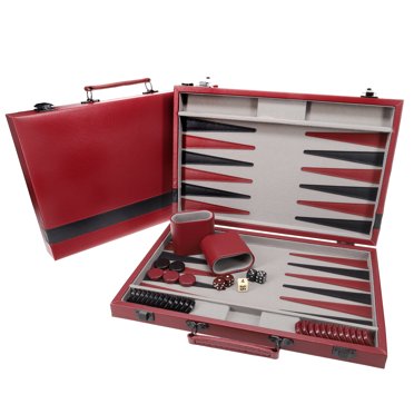 WE Games Ensemble de Backgammon de Tournoi - Similicuir Bourgogne et Noir