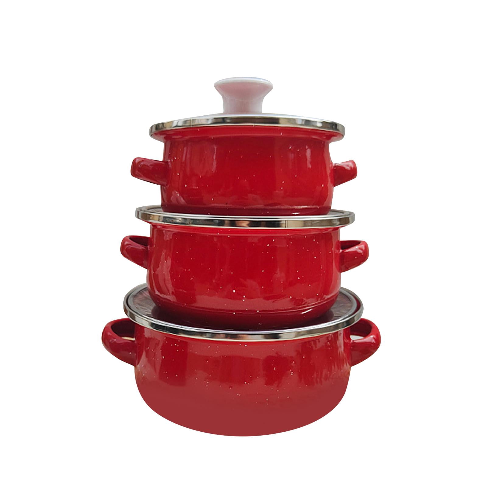 ZheElen 3Pcs Enamel Mini Pot Set Universal Enamel Portable great for cooking a Cookware Set Cooking red Home
