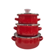 GROWTH TANK 3 Pieces Enamel Mini Pot Set Gifts Deep Double Handle Home Kitchen Pots Home red