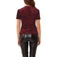 thumbnail image 3 of INSPIRE CHIC Haut en Velours à Paillettes pour Femme Col Rond Manches Courtes Blouse de Soirée Boîte de Nuit TP Bourgogne, 3 of 7