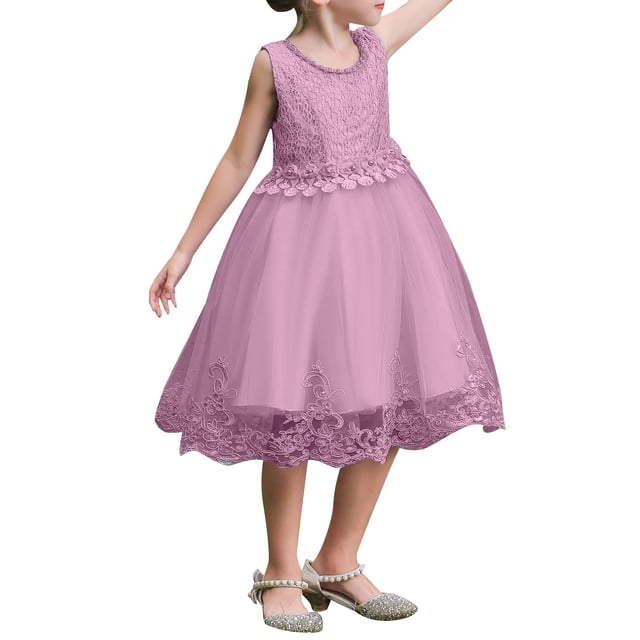 Robes Rayées Tenue d'Anniversaire Bébé Fille Enfants Dentelle Dentelle Mariage Fête Robe Longue Formelle