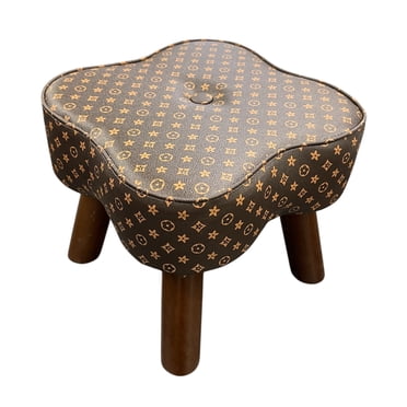 Toytexx Small Foot Stool Ottoman, Multi-Functional PU Upholstered Foot Rest with Wooden Legs and Anti-Skid Pads, 30 x 30 x 27 cm, Brown