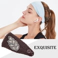 thumbnail image 1 of Crochet Headbands Winter Leaves Pattern with Rhinestones Elastic Buttons. Head Protector Wide Warm Chunky Hair Accessories for Girls Coffee, 1 of 5