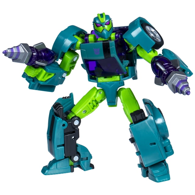 Transformers Âge des Primes Classe de Luxe Fugitive Waspinator Figurine d'Action en mode robot avec Membres Articulés, Corps en Plastique Vert Sarcelle et Vert lime, et Accessoires de Lanceur à Perceuse Violet et Argent sur les Deux Bras, Convient aux Jouets de Combat et aux collections de Figurines d'Action.