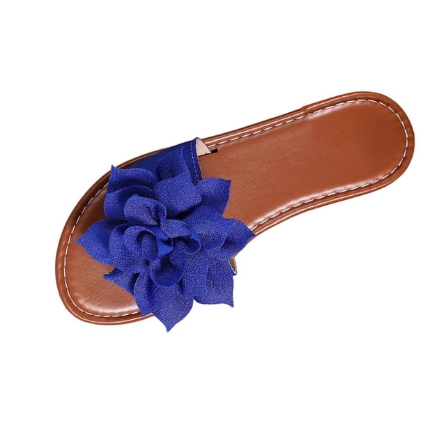 FRSASU Women's Bow Knot Flat Sandals Open Toe Slip On Slide Slipper Single Band Flats Blue