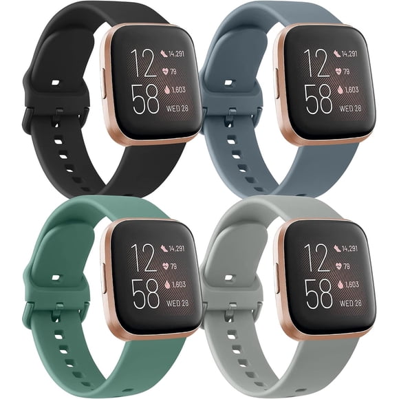 4 Pack Bands Compatible with Fitbit Versa 2 / Fitbit Versa/Versa Lite/Versa SE for Women Men, Soft Silicone Replacement Wristband for Fitbit Versa 2 Bands (Black/Blue Grey/Pine Green/Grey)