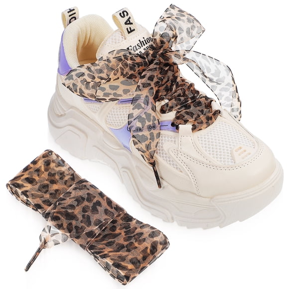 SHISUYAN 2pcs Leopard Shoe Laces Wide Shoelaces Replacement Thin Flat Shoelaces Patterned Shoelaces Shoe Decors