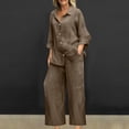 thumbnail image 2 of Miqool 2 Piece Sets for Women Summer Tracksuits Button Down Oversized Shirts and Wide Leg Long Pants Two Piece Lounge Sets Matching Outfits with Pockets, 2 of 6