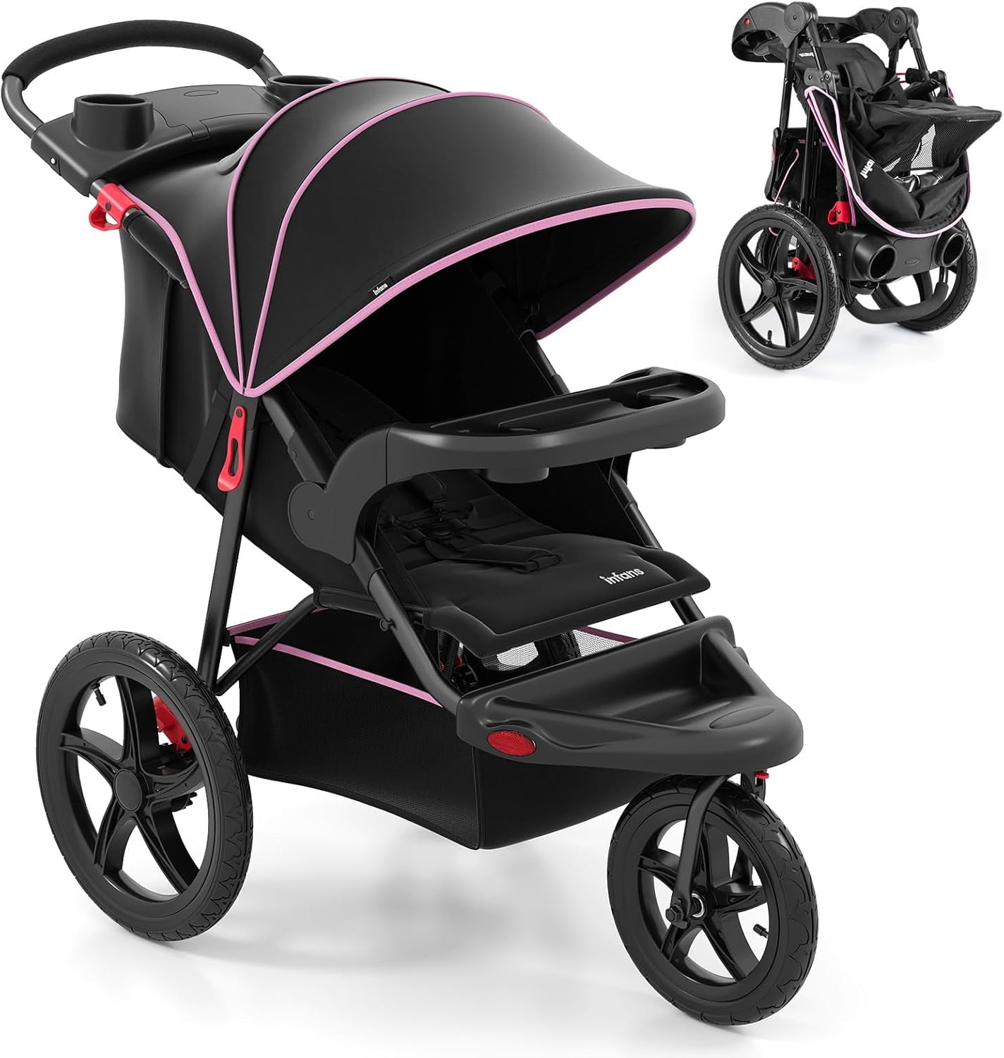 INFANS Jogging Stroller, Jogger Travel System with Shock Absorbing Suspension Dining Plate Cup Holder Adjustable Backrest, Lightweight Baby Strollers for Newborn