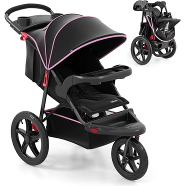 INFANS Jogging Stroller, Jogger Travel System with Shock Absorbing Suspension Dining Plate Cup Holder Adjustable Backrest, Lightweight Baby Strollers for Newborn