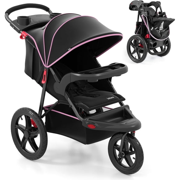 INFANS Jogging Stroller, Jogger Travel System with Shock Absorbing Suspension Dining Plate Cup Holder Adjustable Backrest, Lightweight Baby Strollers for Newborn