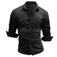 thumbnail image 1 of Men Denim Long-Sleeve Beefy Button Basic Solid Blouse Tee Shirt Top, 1 of 9