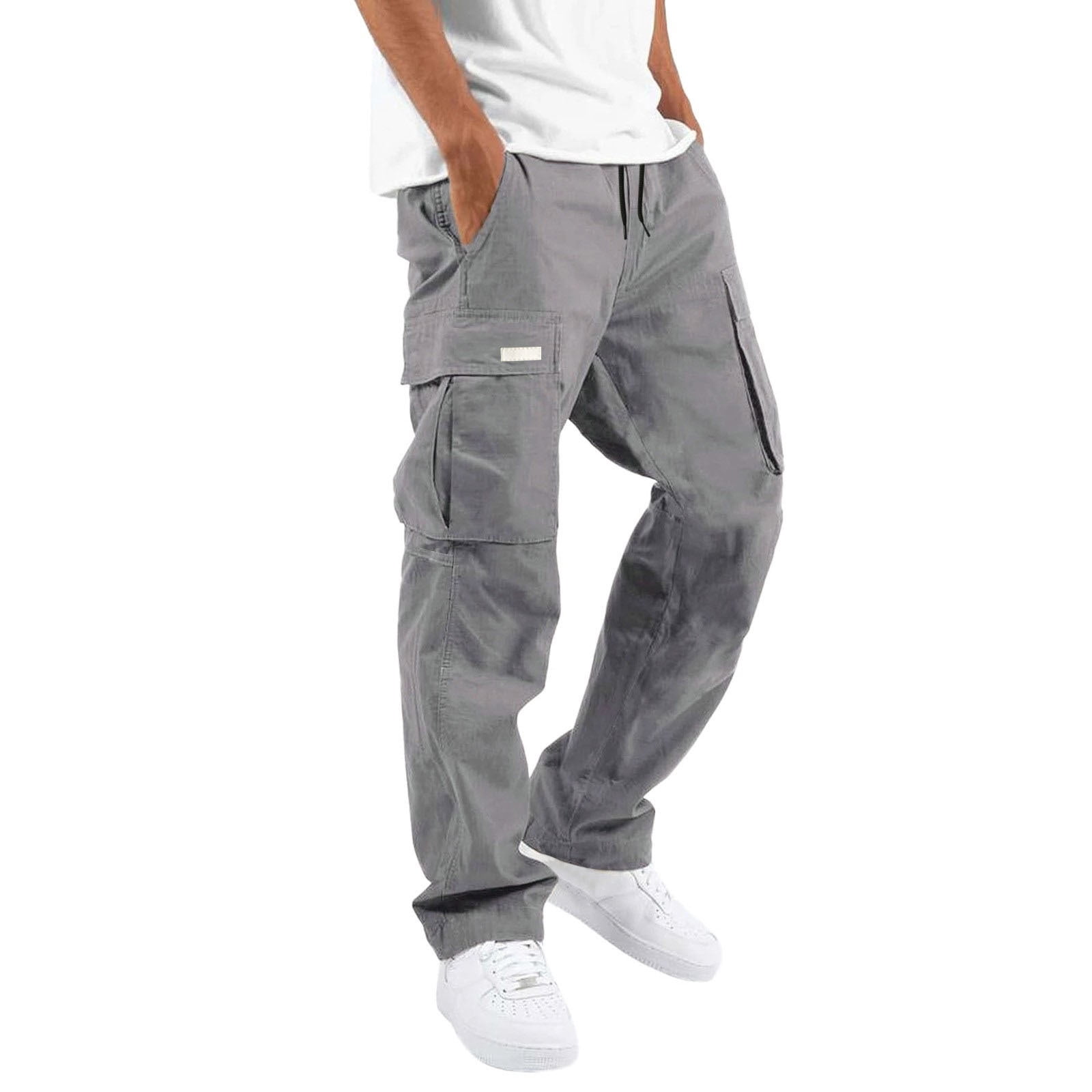 Men's Four Seasons Street 8 Simple Leisure Sports Multi Pocket Mens Cargo Pants Foot Mouth Cap Rope M Apparel Waist Lace Up Patchwork Ribbon Standard Woven Cargo Men's Work Pants Trousers