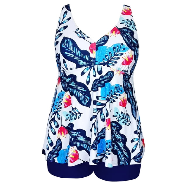 HAWEE Womens Plus Size Tankini Swimsuits with Shorts Two Piece Bathing Suit Floral Printed Swimwear