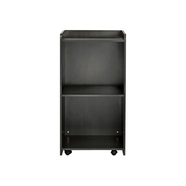 AdirOffice Lutrin Mobile de Présentation en Bois Noir Support de Haut-Parleur avec Étagères