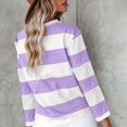 thumbnail image 5 of ManxiVoo T-Shirt à Manches Longues à Rayures Imprimées pour Femme Col Ras du Cou Confortable d'Automne T-Shirt Graphique Blouse Légère Taille P Violet, 5 of 5
