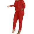 thumbnail image 3 of Yuyuzo Ensembles d'Automne pour Femmes Hauts à Manches Longues à Col Ras du Cou avec Pantalons à Jambe Droite Couleur Unie Ensembles 2 Pcs, 3 of 7