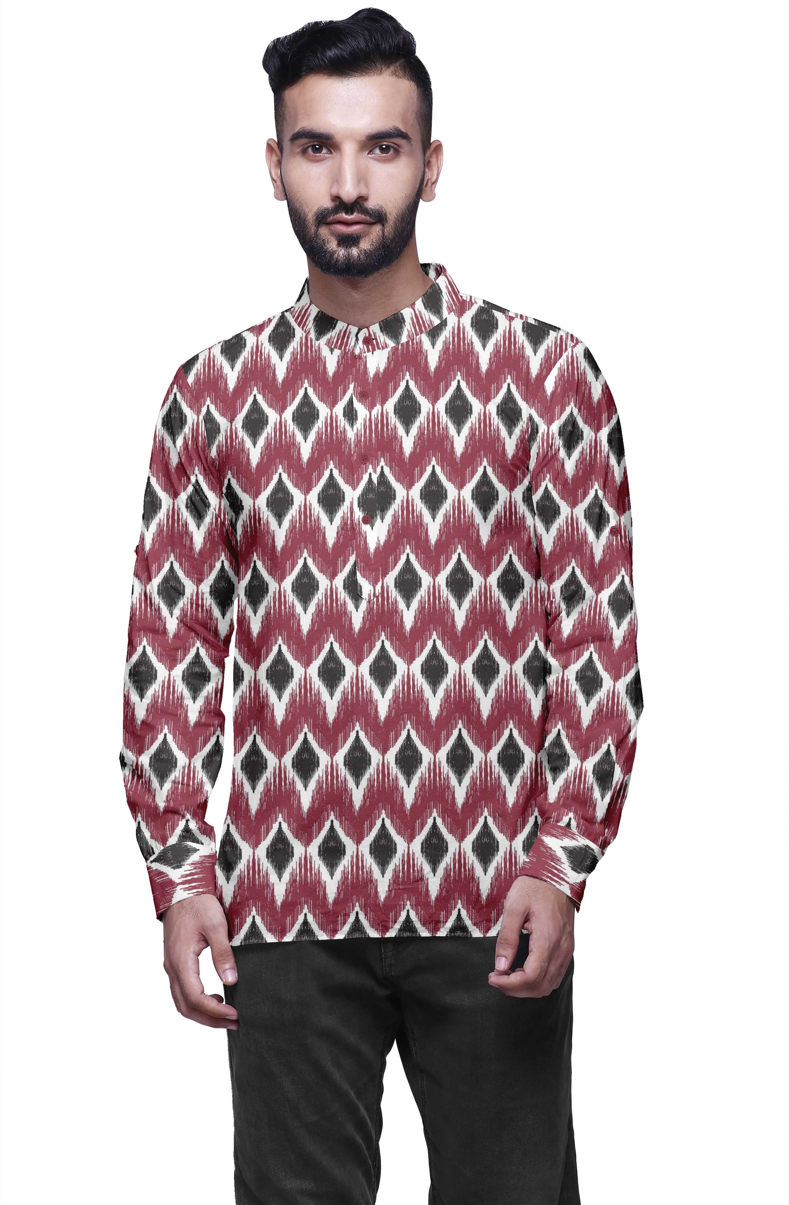 Atasi Kurta Court à Col Mandarin Chemise pour Homme avec Manches Longues à Revers pour Hommes