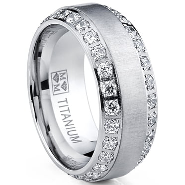 1.8 Carats Men's Titanium Dome Brushed Finished Wedding Band Engagement Ring with Cubic Zirconia, 8mm