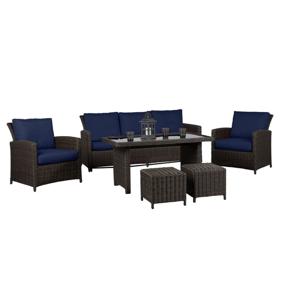 Ensemble de conversation table haute Beaumont 6 pièces en bleu marine