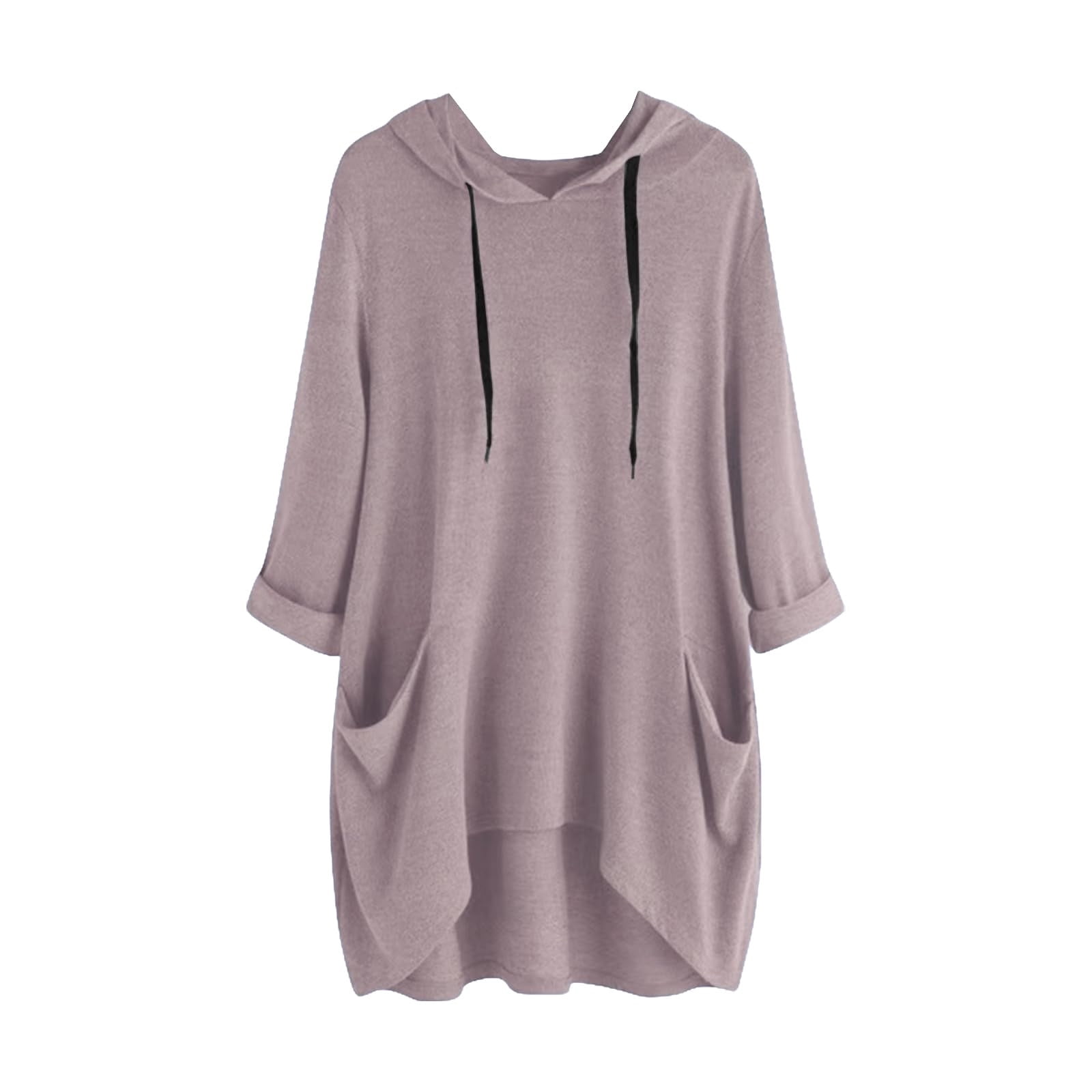 Timegard Chandails à Capuchon pour Femmes Grande Taille Manches Longues à Cordon Automne Décontracté Ample Confortable Blouse avec Poches