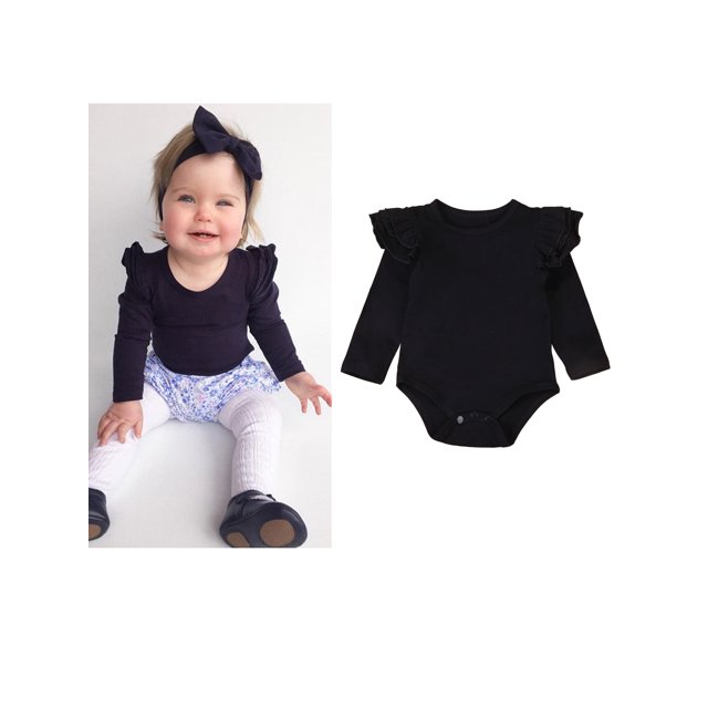 Newborn Baby Girl Boy Ruffled Long Sleeve Romper Solid Color Casual Bodysuit Spring Fall Clothes