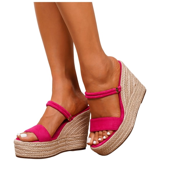 Sandales à Plateforme Compensée pour Femmes, Espadrilles Rétro en Suède, à Enfiler, Pantoufles d'Été, Bout Ouvert, Largeur Grand, Chaussures Habillées à Talon, Rose, Taille 6