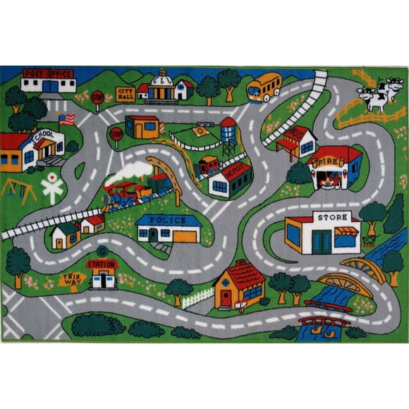 Fun Rugs Rectangle Multi-Colored Country Fun Nylon Kids Rug