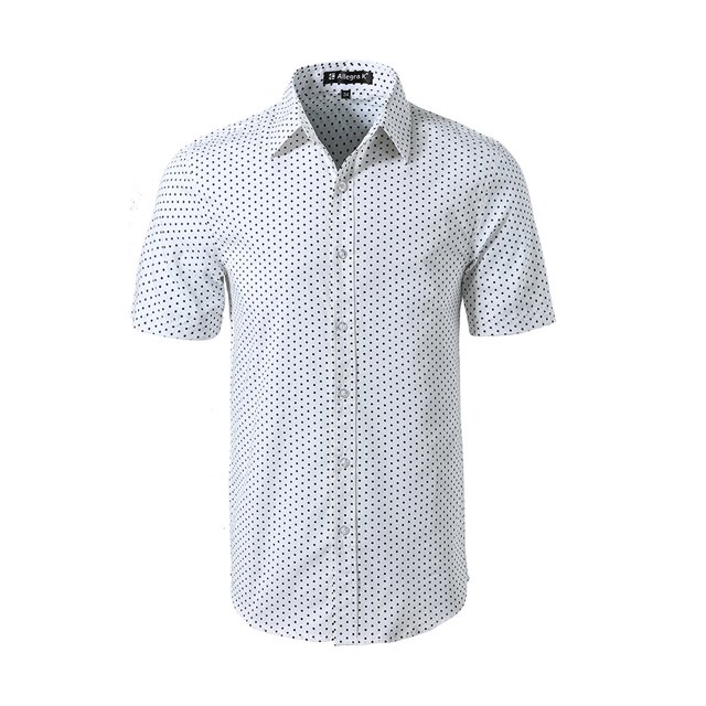 INSPIRE CHIC Chemises pour Hommes Inspirées Col Pointu Manches Courtes Pois Chemise Boutonnée 46 Blanc